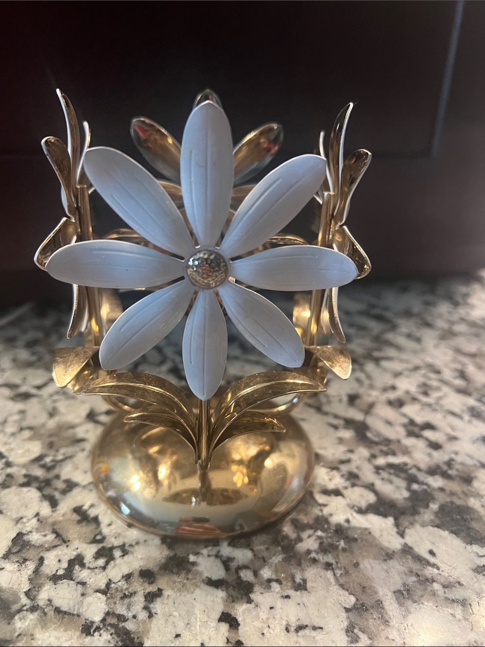 Bath & Body Works Decorative Gold Metal candle holder White Daisy Accent